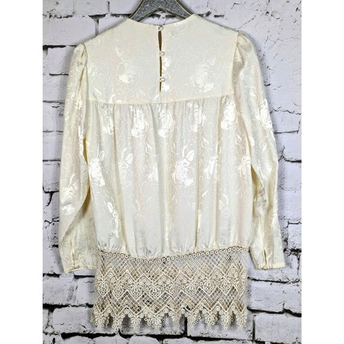 Vintage viktorianischer Satin Blumen-geprägter Spitze Blouson Top maximalistisch einzigartig groß - Bild 3 von 7
