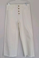 NWT LOFT White High Waist Wide Leg Crop Jeans Denim Fray Hem Stretch Size 12/31