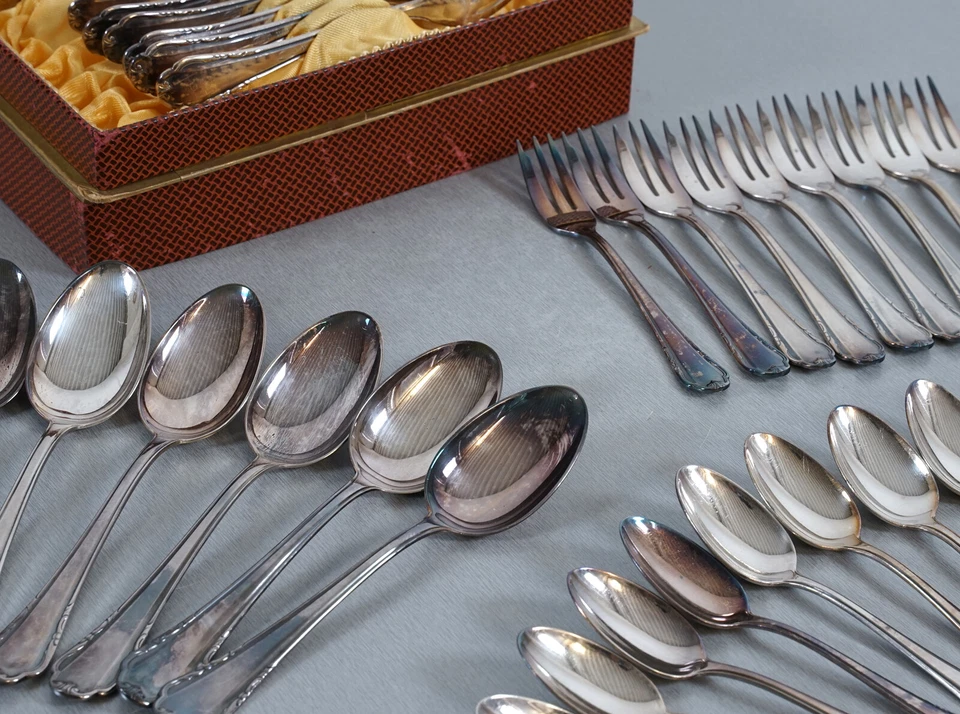 BSF Platura Besteck Tafelbesteck 42 Teile versilbert 90er Auflage Art Deko RAR - Bild 2 von 4