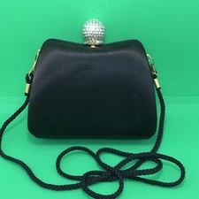 Vintage Letty Paulette Ltd Black Satin Crystal Embeslished Gold Purse Clutch