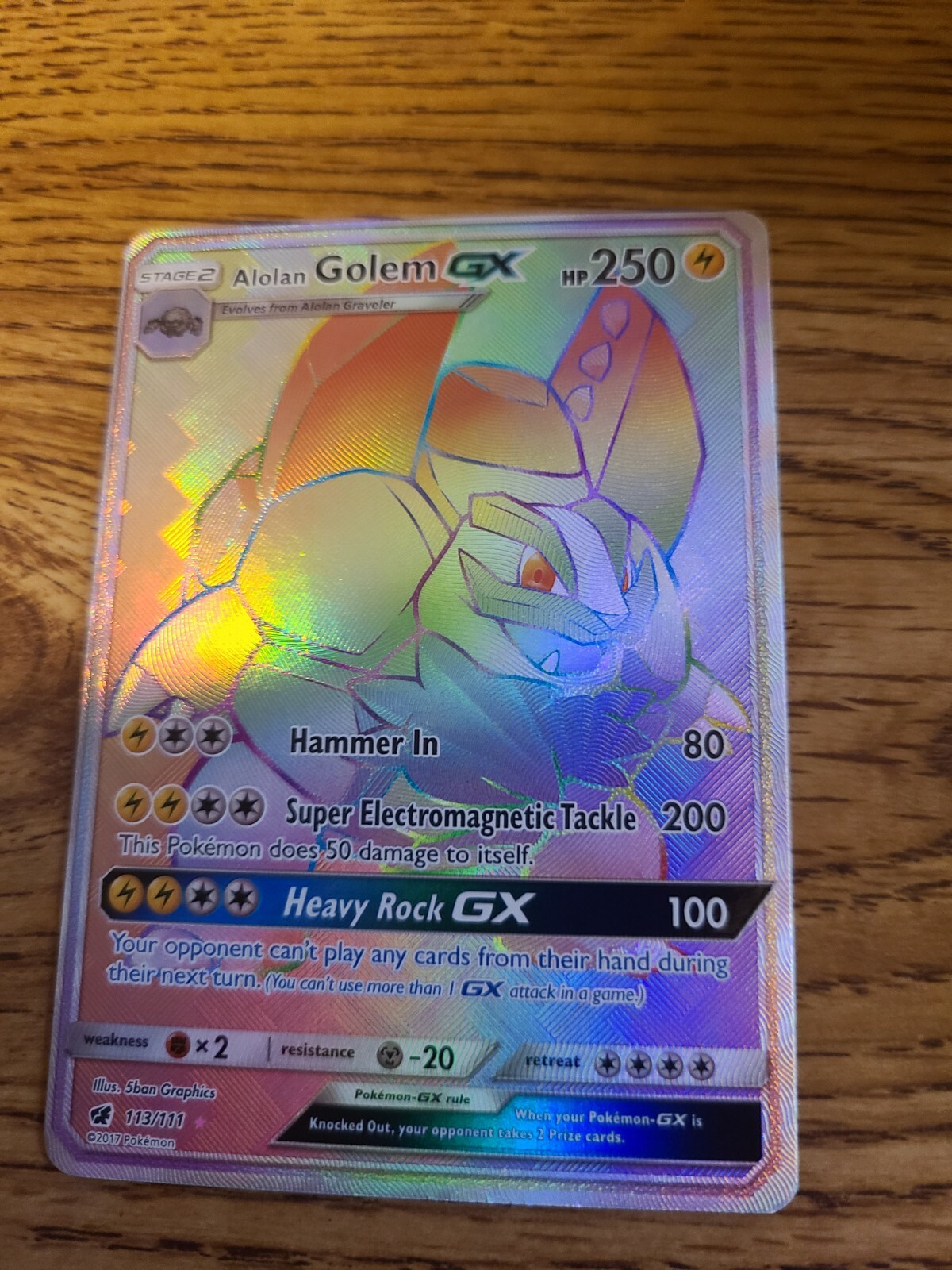 Alolan Golem GX 113/111 Rainbow Hyper Secret Rare Pokemon Card Near Mint