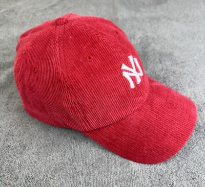 ●ANOETIC● CORDUROY LETTERING BALL CAP_RED New York Yankees Strap back Hat Corduroy Red American Needle