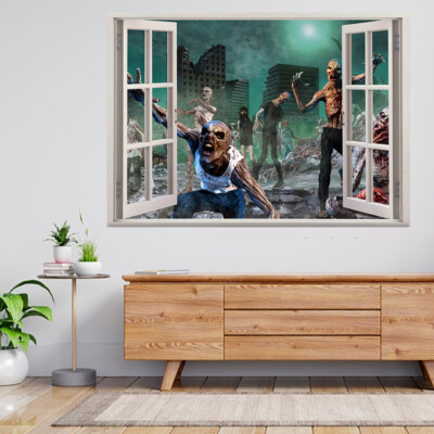 Zombie Szene 3D Illustration 3D Fenster Blick Wandaufkleber Poster Aufkleber A191