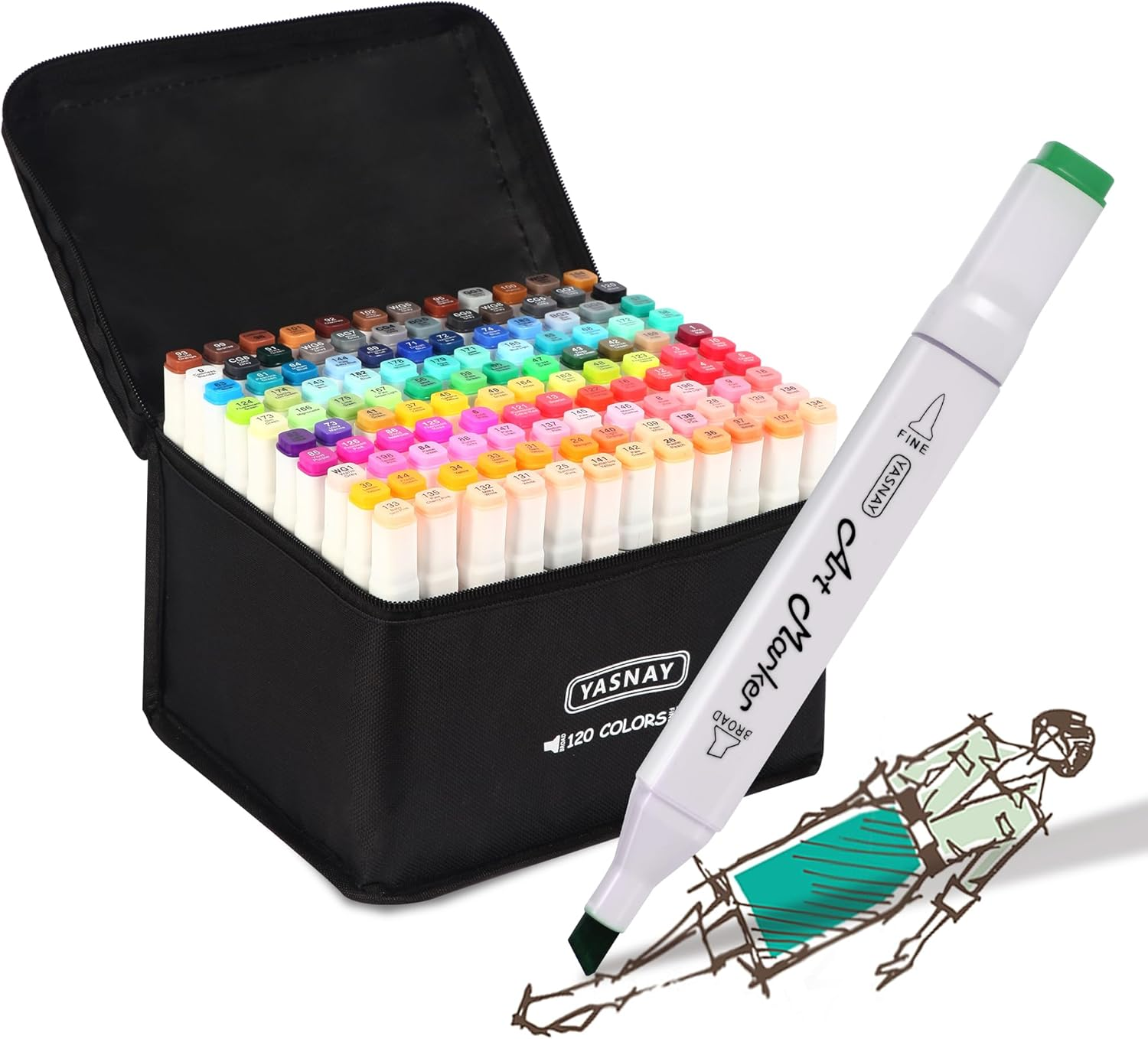 120-Color Dual Tip Alcohol Art Markers for Drawing & Coloring-image
