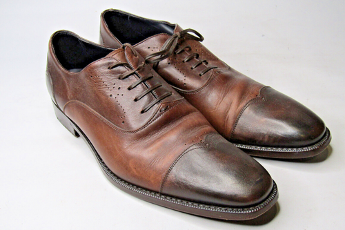 Ermenegildo Zegna Couture Captoe Dress Shoes Brown Leather Derby Oxfords Sz 10