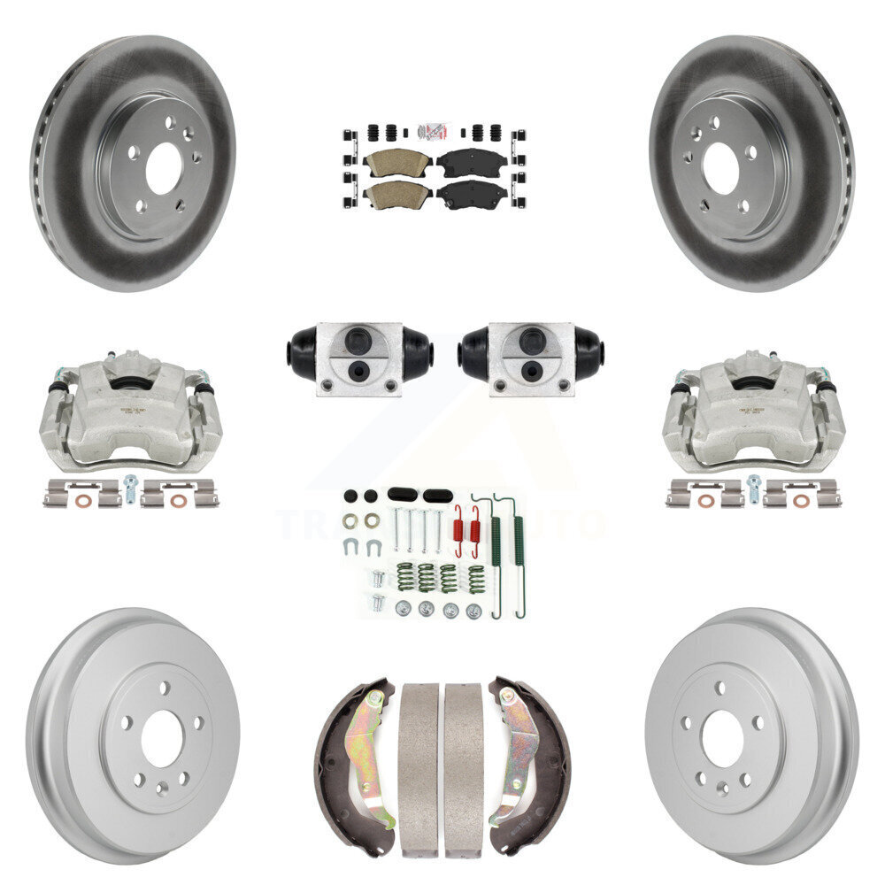 Front and Rear Brake Caliper Coating with Rotor Drum Ceramic Pads Shoe Cylinder and Hardware Kit for Enhanced Braking Performance