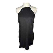 Lulus Women’s Small Black Scalloped Spaghetti Strap Halter Mini Dress
