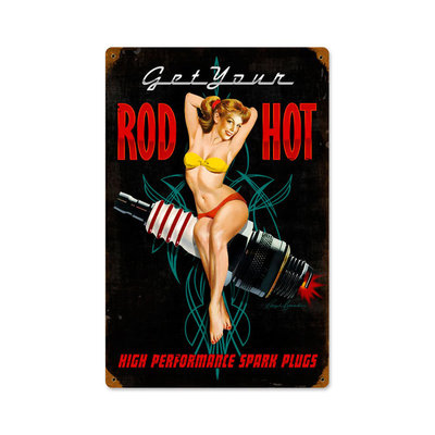 High Performance Hot Rod Spark Plugs Zündkerzen Pin Up Sign Blechschild Schild