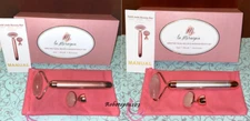 NIB Vibrating Rose Quartz Jade Facial Roller & Massager Face Beauty Bar Set 