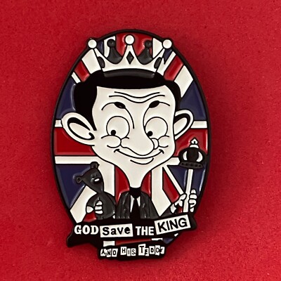 Pin, Badge, Anstecker, Cartoon, Mr Bean, God Save The King And His Teddy