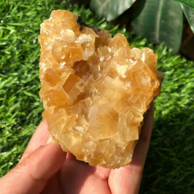 240g Natural Yellow Transparent Cubic Calcite Quartz Crystal