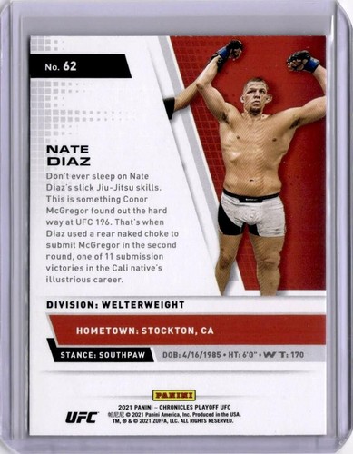 Nate Diaz UFC 2021 Panini Chronicles Playoff #62 - Picture 2 of 2