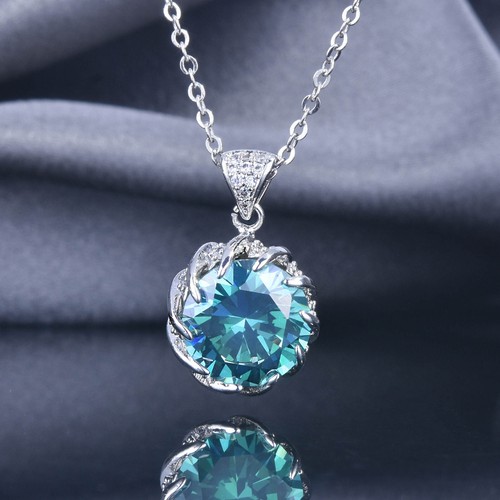 New 3pcs Set Round Cut Blue Green Moissanite Gems Women Silver Earrings Pendants - Picture 8 of 9