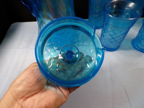 Northwood Celeste blau irisierend Stretch Glas konkav Diamanten Wasser Set INV2 - Bild 10 von 20