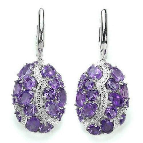 Boucles d'oreilles améthyste véritable en argent 925 doré à l'or blanc 14k d'exception Marie