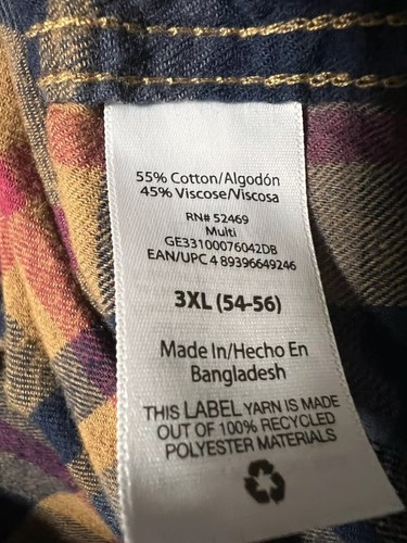 GEORGE Mens 3XL Shirt Flannel Plaid Button Up Fall Long Sleeve Dual Pockets - Picture 7 of 9