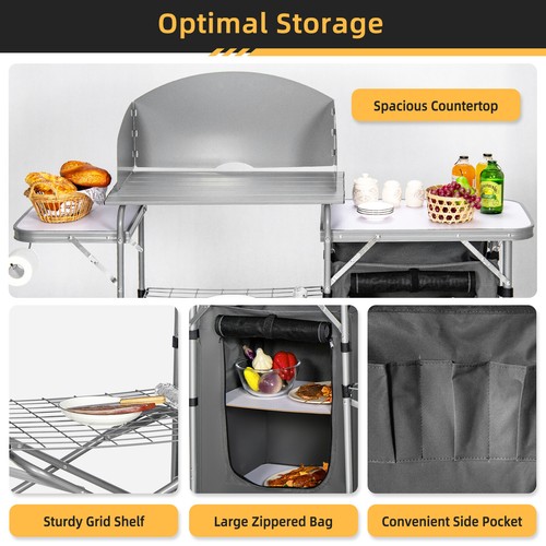 Outdoor Camping Table Folding Picnic Bench Portable Hiking Kitchen Cupboard - Picture 17 of 33
