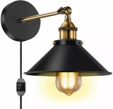 Vintage Industrial Black Wall Sconce Metallic Indoor Loft Plug in Wall Lights UK