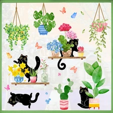 Mfault 115 PCS Spring Summer Potted Plant Black Cat Window 