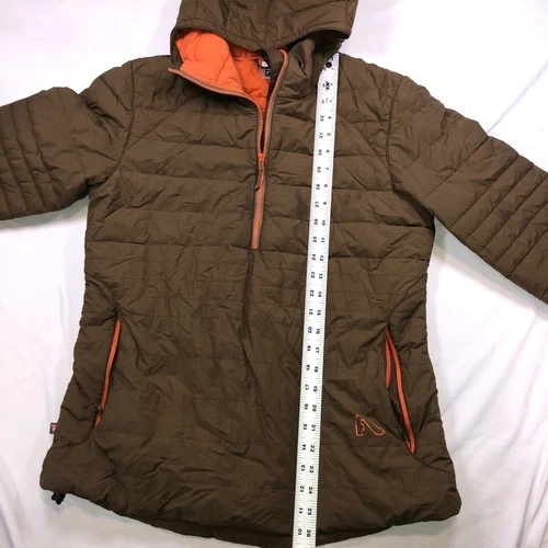 Flylow Mens Brown Orange Half Zip Insulated Puffer Jacket Hooded Size Medium image 4