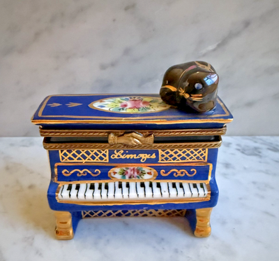 #ad #ad Limoges France Cat on Piano Trinket Box Hand Painted Porcelain with Box $495.00