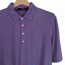 RLX Ralph Lauren Golf Polo Shirt Mens Large Blue Red Striped Performance