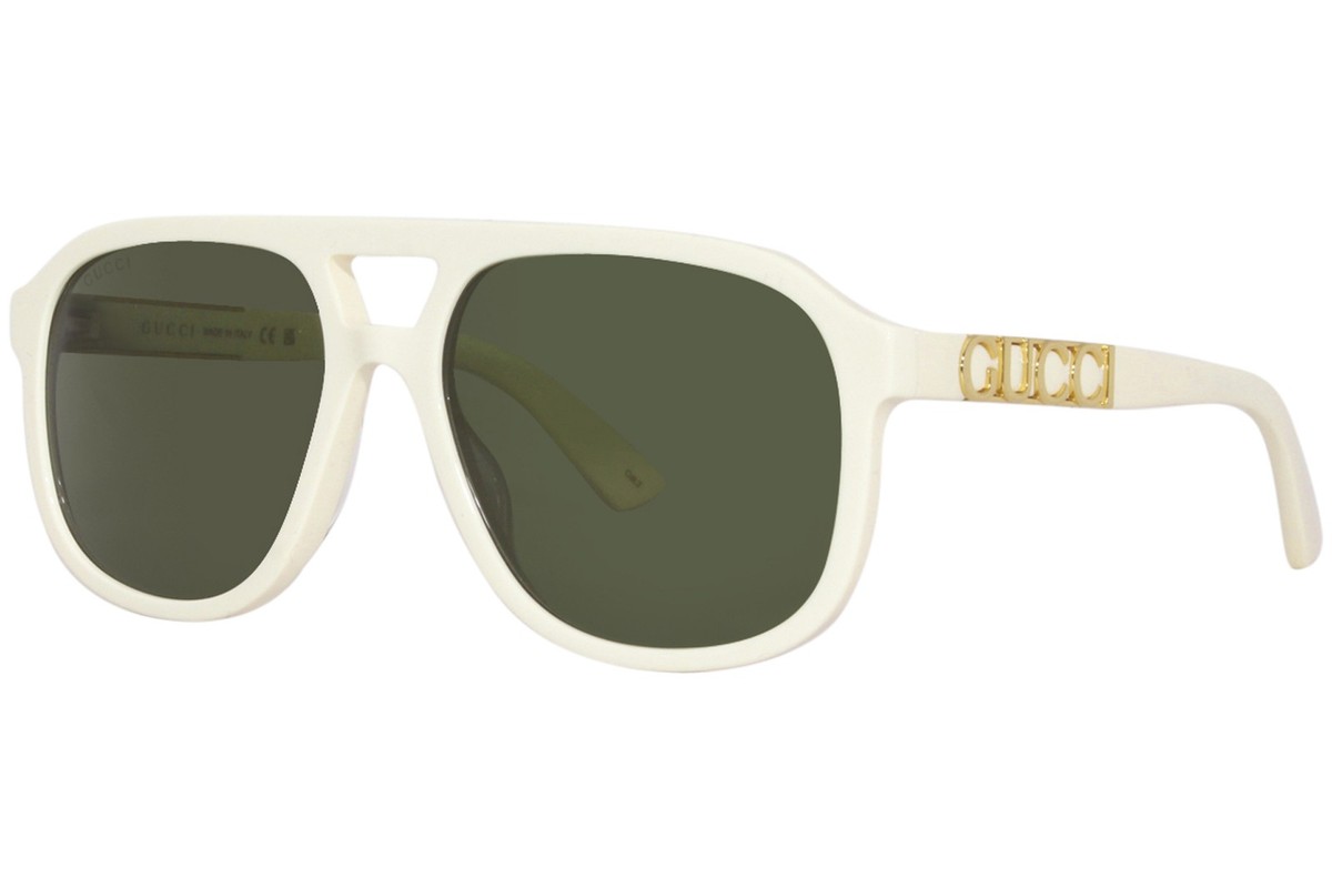 Gucci GG1188S 005 Sunglasses Ivory-White/Gold/Green Lenses Pilot