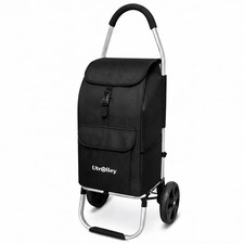 Ultra-Lightweight Black Foldable Shopping Cart for Groceries Large 42L Capaci...