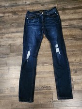 Indigo Rein Skinny Jeans Dark Blue Wash Distressed Knees Size 9. 2057