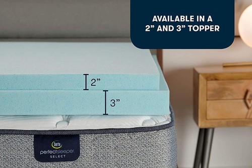 Queen Topper in memory foam ThermaGel da 2 pollici per raffreddamento e alleggerimento della pressione - Blu - Foto 6 di 9