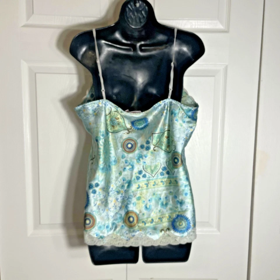 Xhilaration Cami Топ женщин 2XL синий зеленый пейсли атласной кружевной отделки Sleepwear - Изображение 3 из 4