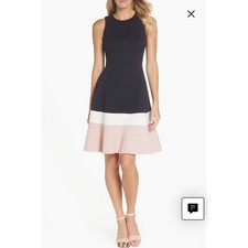 Eliza J Colorblock Texture Knit Fit & Flare Dress Navy White Pink Plus Size 14
