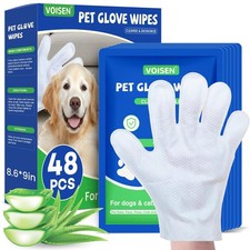 VOISEN 48 Pcs Pet Glove Wipes for Dogs and Cats, Cleaning  48 Pack