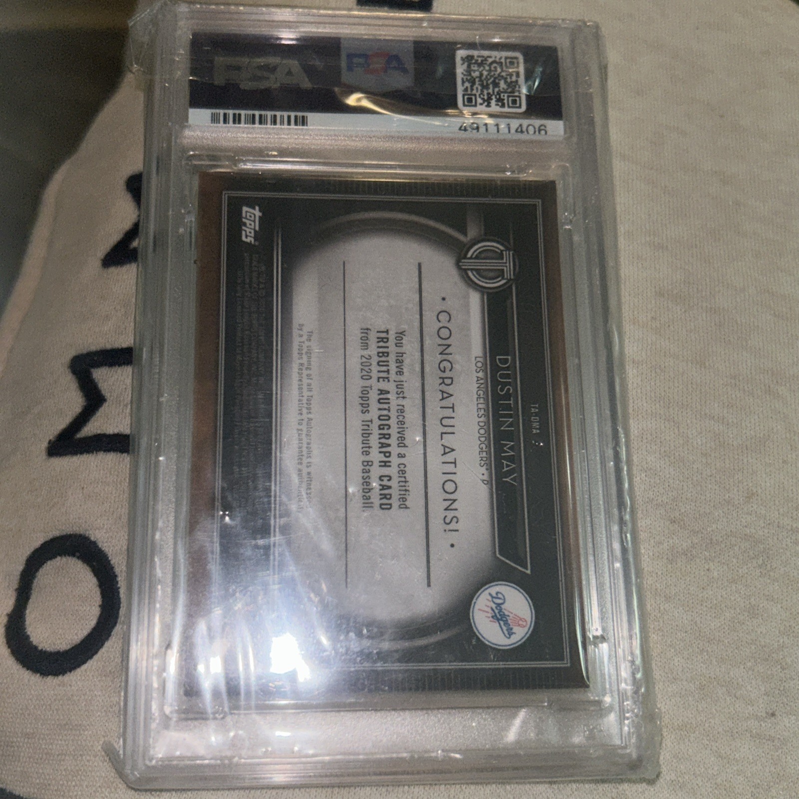2020 Topps Tribute Tribute Auto /199 Dustin May #TA-DMA Rookie Auto RC PSA 10 view 5