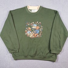 Vintage Cute Teddy Bear Leaves Women's Size L Crewneck Sweatshirt 90s Pullover