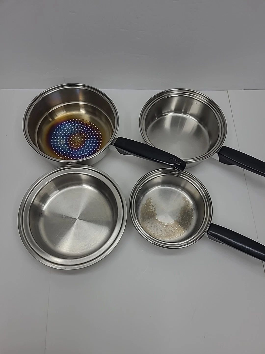 Vintage Flavorite Sauce Pans Lot of 3 Thermium Multi-Plex Stainless Steel