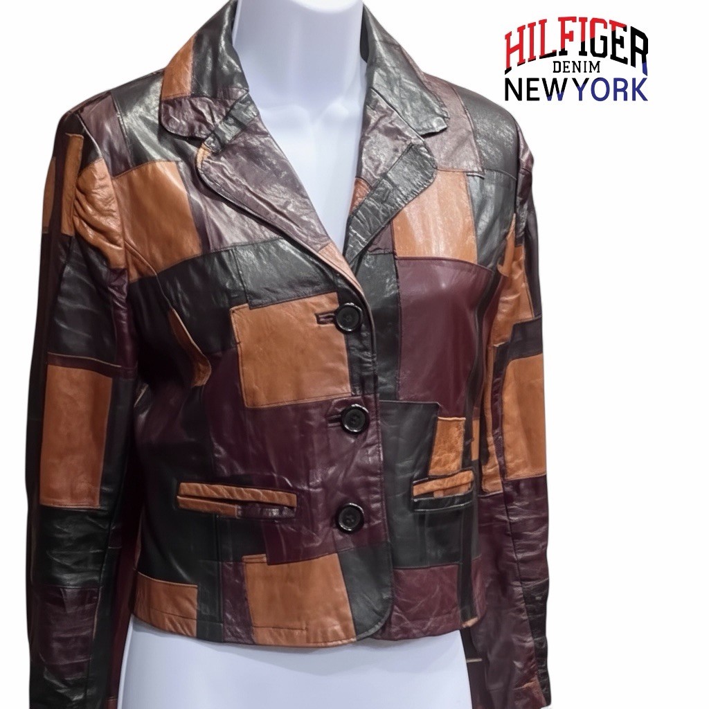 Rare Tommy Hilfiger SAMPLE leather patchwork, jac… - image 1