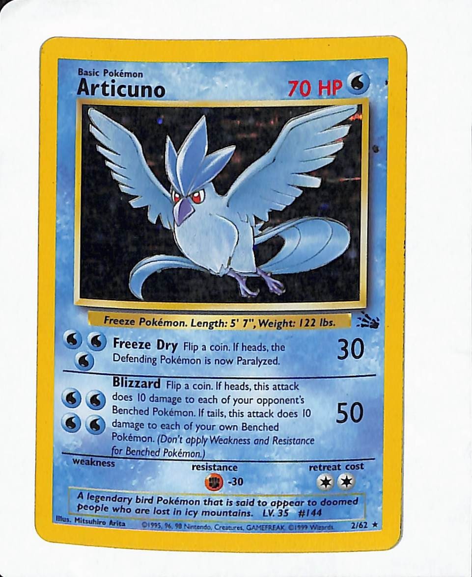 Articuno 2/62 Pokemon TCG Fossil Holo Foil Rare Vintage Card Heavily Played