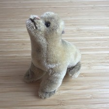 Steiff Plush Robby Spotted Seal Mohair Missing Button Yellow Tag Circa 1950 VTG