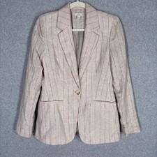Jules Leopold Pinstripe Linen Blazer Small Tan Neutral Minimalist Quiet Luxury