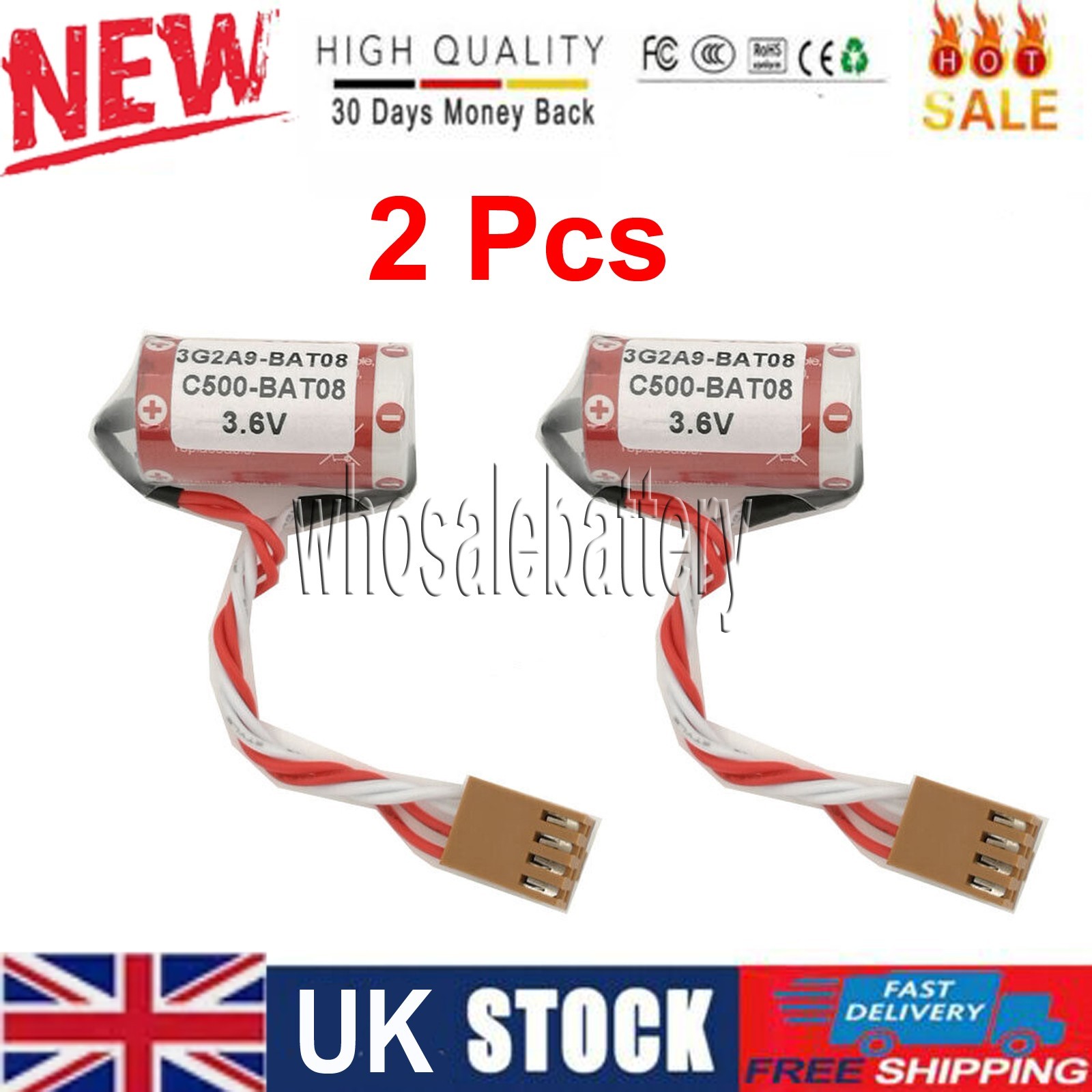 2 pcs C500-BAT08 3G2A9-BAT08 PLC Battery for Omron 1600mah 3.6V With Plug