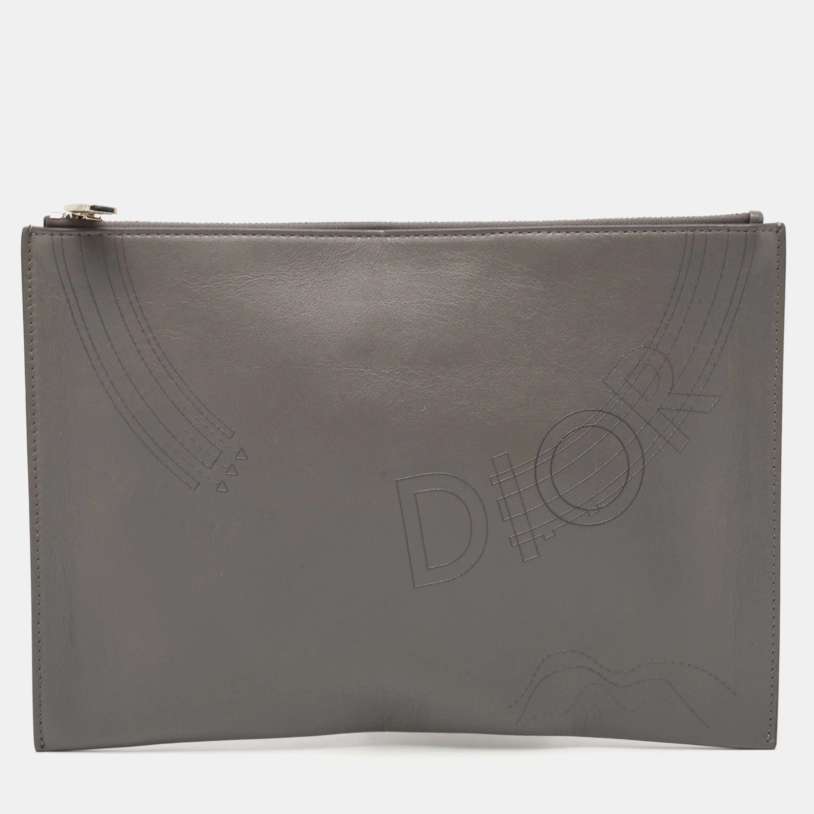 Pochette pochette zippée en cuir gris Dior Homme