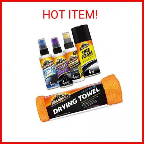 Armor All Car Wash and Car Interior Cleaner Kit, Includes Towel, Tire Foam, Glas