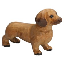Hand Carved wooden dachshund figurine dog puppy statue room desktop home decor