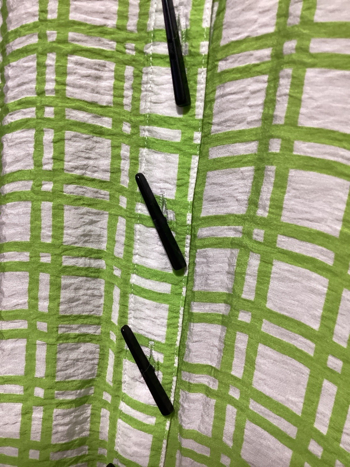 Multiples Lined Squares Lime Green Button Front T… - image 2