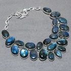 Blue Fire Labradorite Oval Shape Gemstone Jewelry Handmade Necklace 18" SR 2675