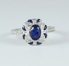 3/4CT Blue Oval Cut CZ Art Deco Antique Style Wedding 925 Sterling Silver Ring