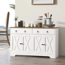 Kitchen Sideboard Buffet Cabinet w/ Barn Doors Adjustable Shelf