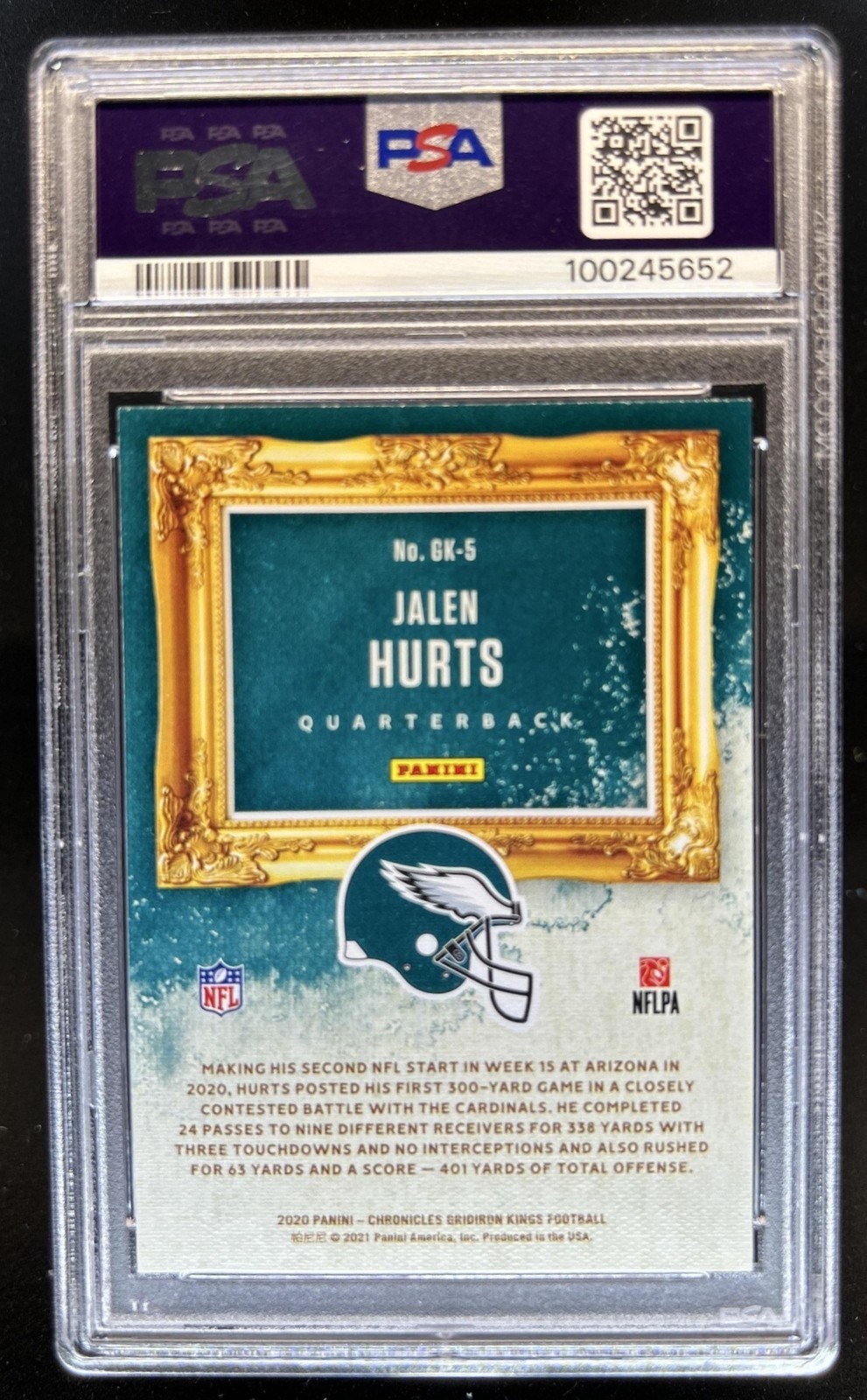 2020 Chronicles Jalen Hurts Gridiron Kings RC Rookie #GK-5 Eagles PSA 10 view 2
