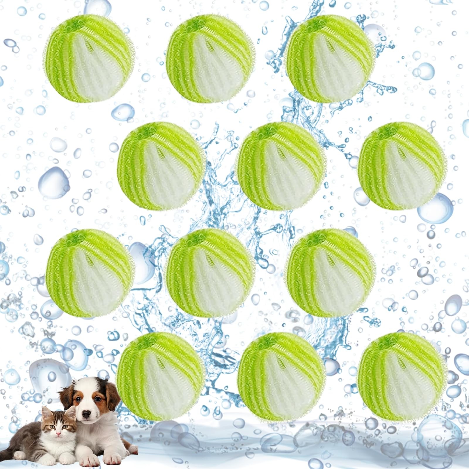 Attrape poils machine a laver en nylon lot de 12 boules anti peluches bleues